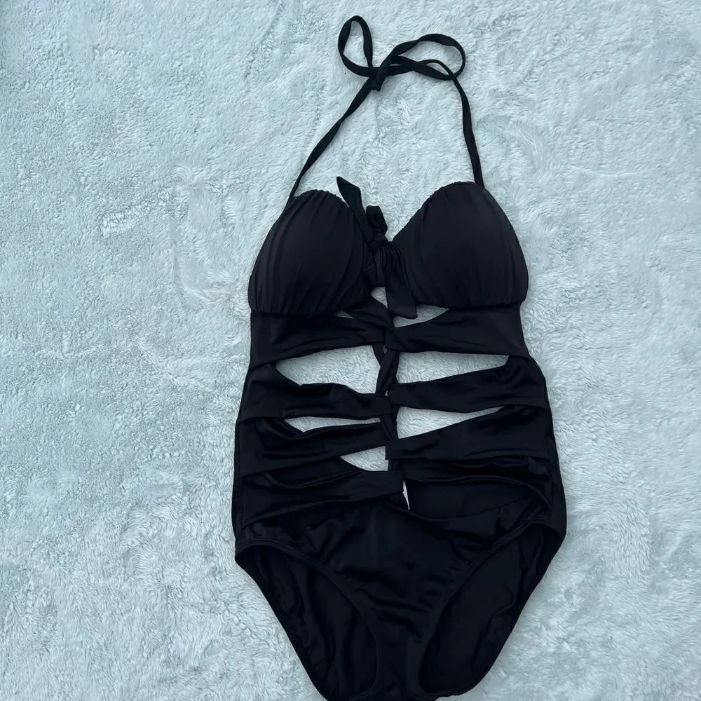 Venus CUT OUT CAGED FRONT HALTER NECK BODYSUIT size 10